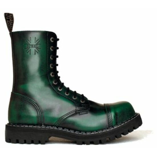 Steel Boots bakancs, 10 lyukú, zöld színben